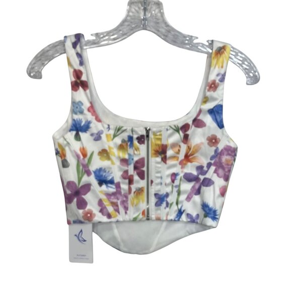 Kutumai Floral Print Sleeveless Corset Top Scoop Neck Back Zipper Size XS New - Picture 2 of 9